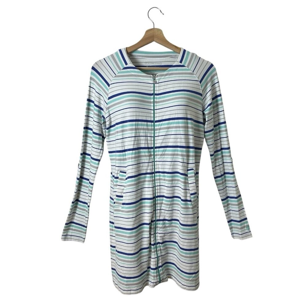 COOLIBAR Cabana Hightide Swim Coverup Small UPF 50+ Full Zip Jacket Stripes - Picture 2 of 12